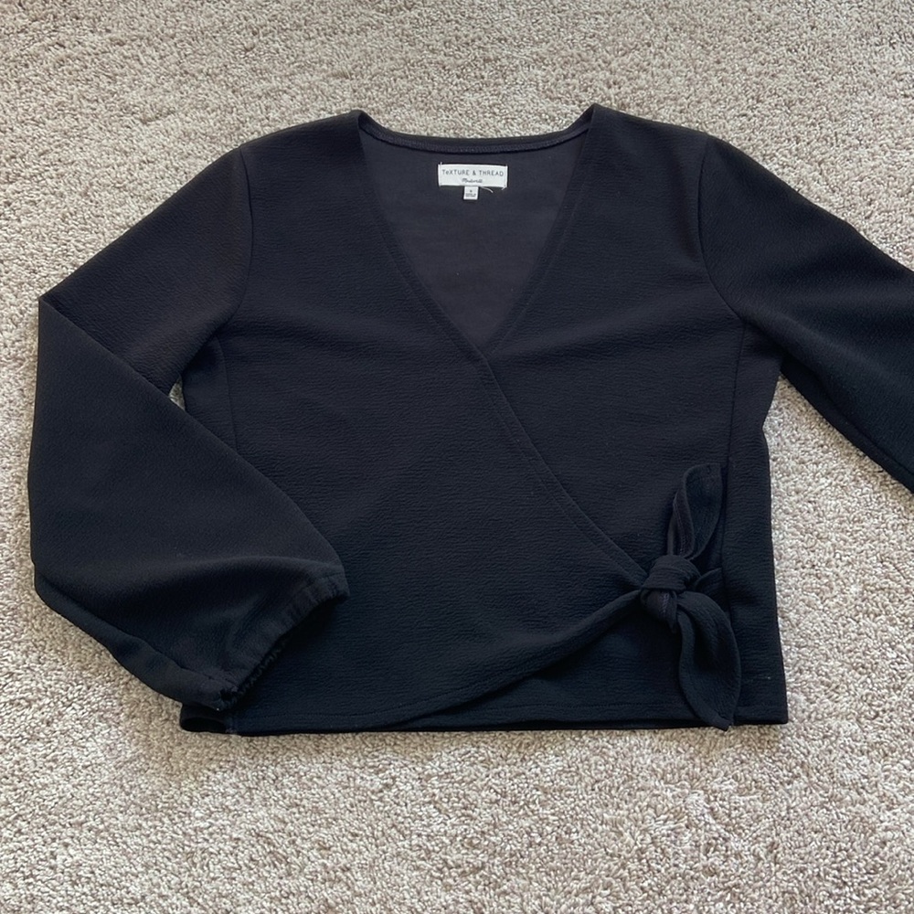 Madewell • Texture & Thread Black Faux Wrap Crepe Blouse